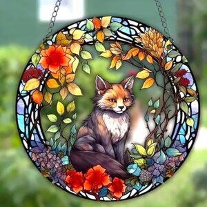 Fox Suncatcher Hanging Animal Flowers Cute Hanging Wall Window In/Outdoor NEW
